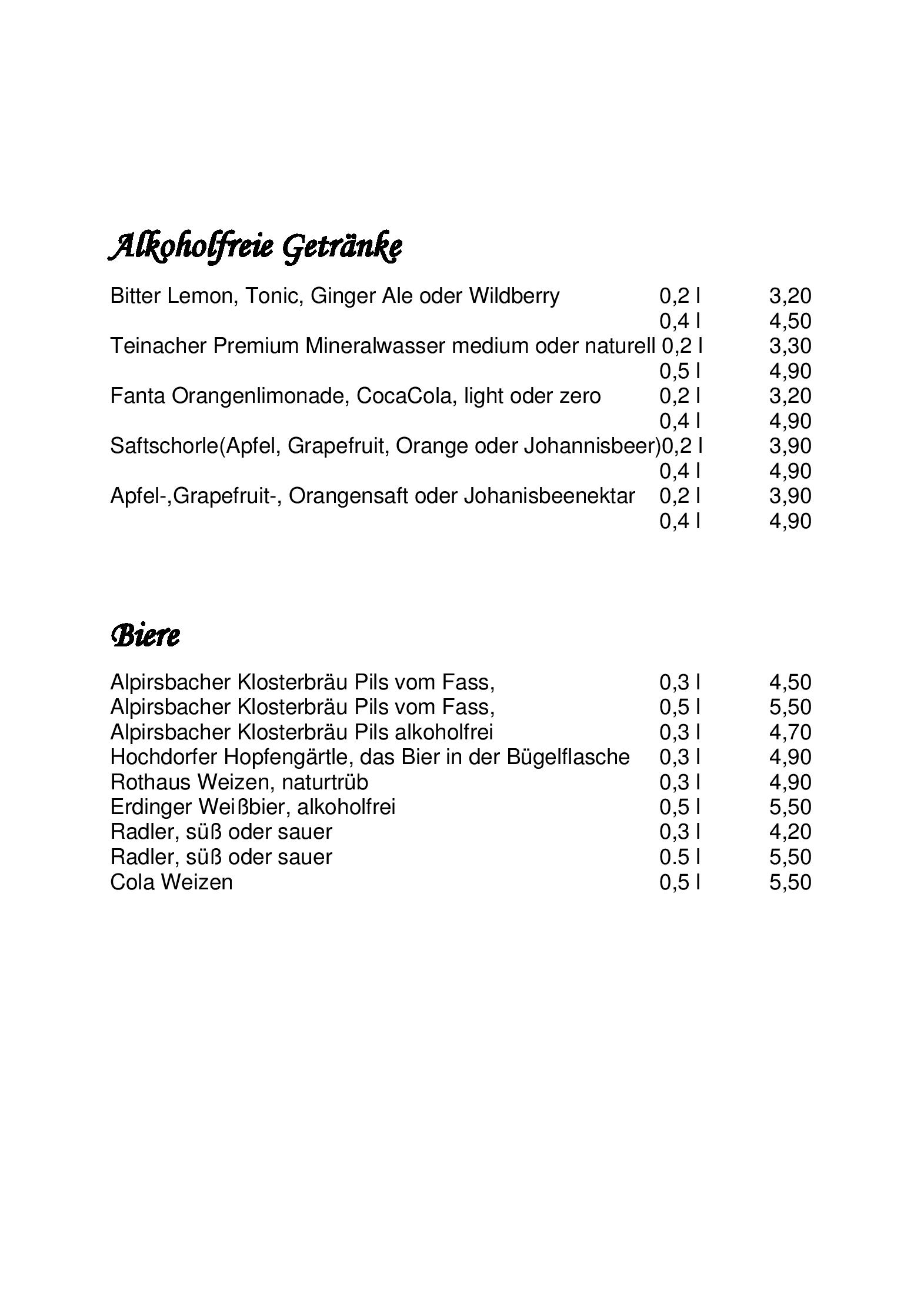 Speisekarte