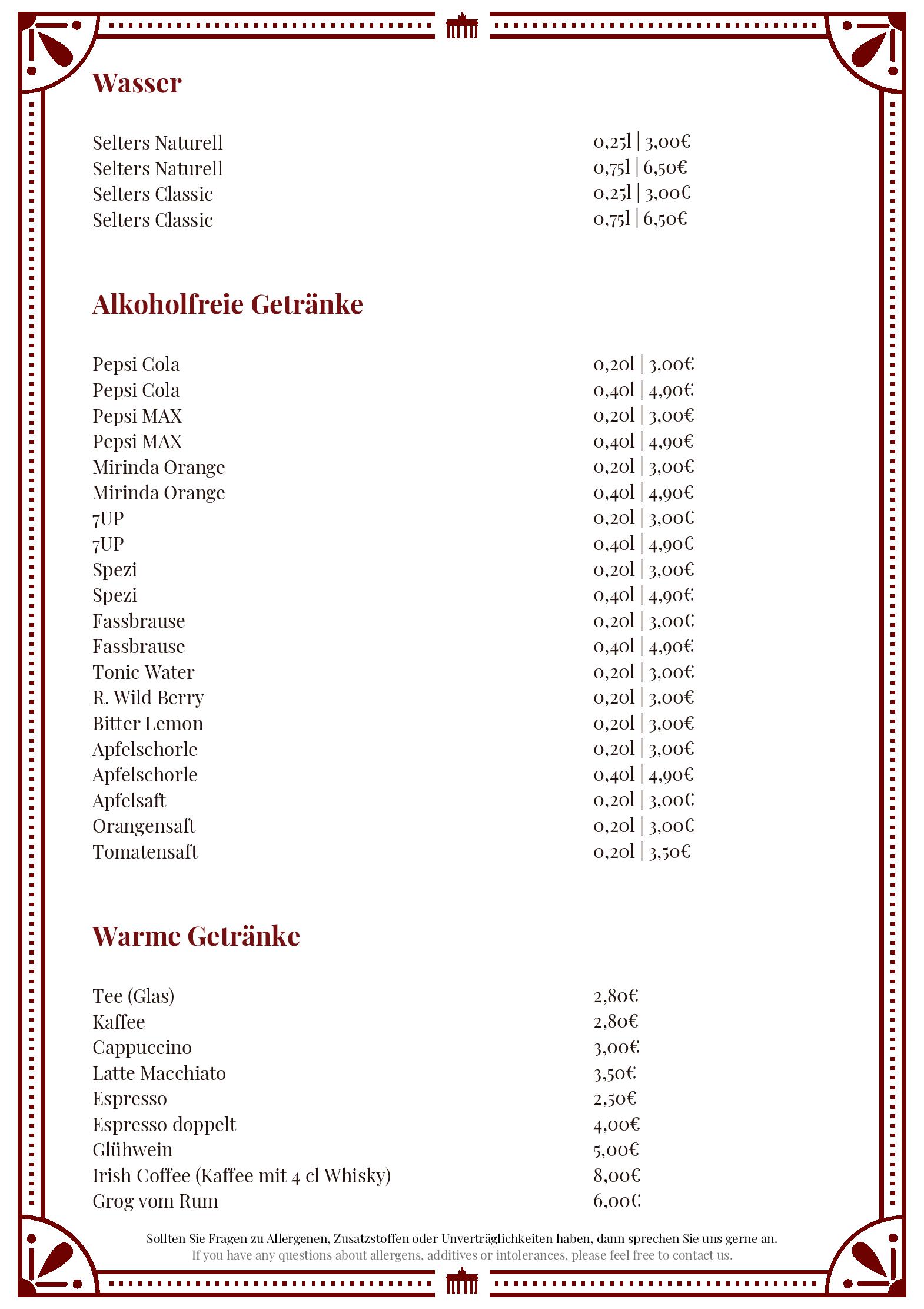 Speisekarte Schildkröte