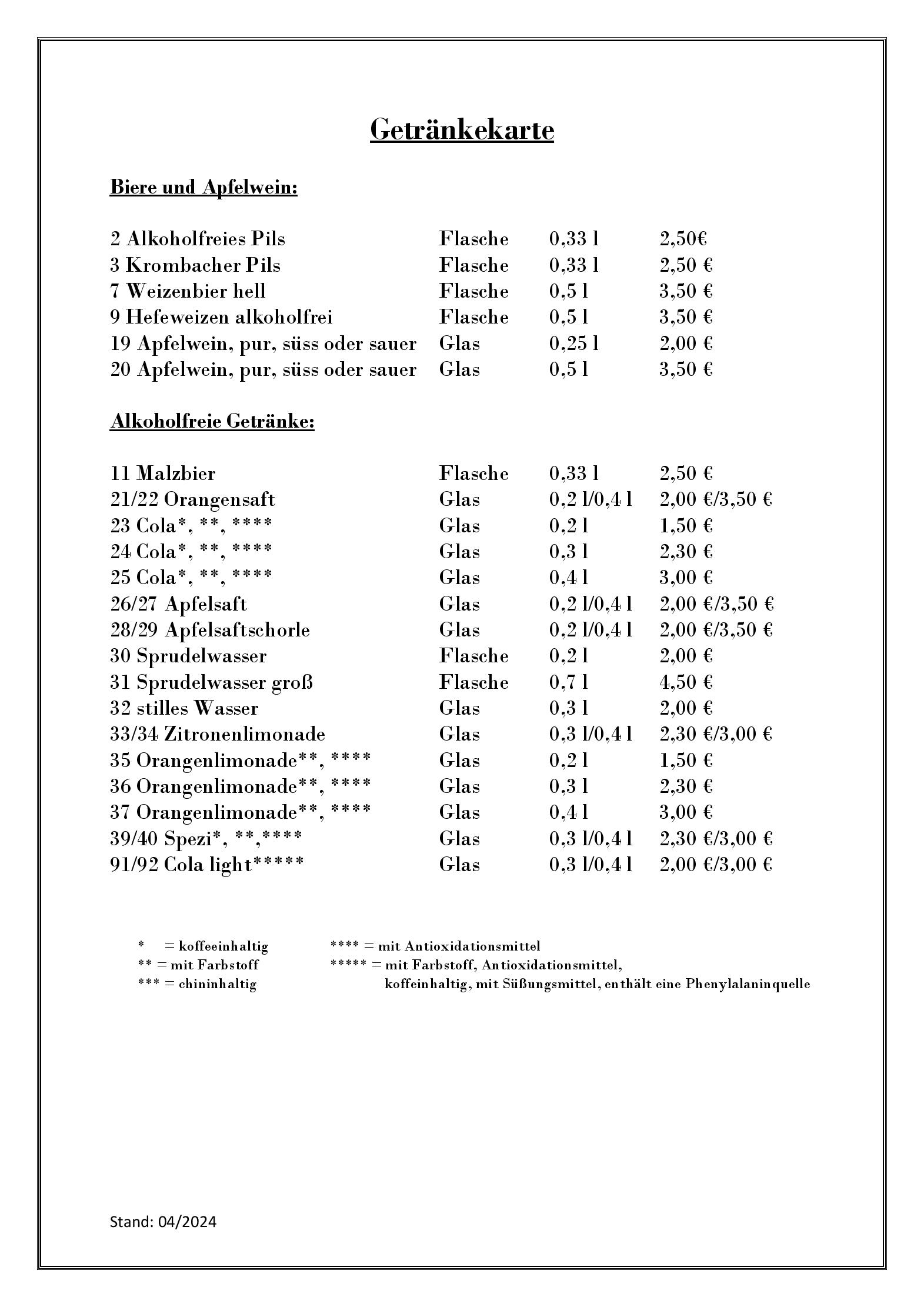 Speisekarte