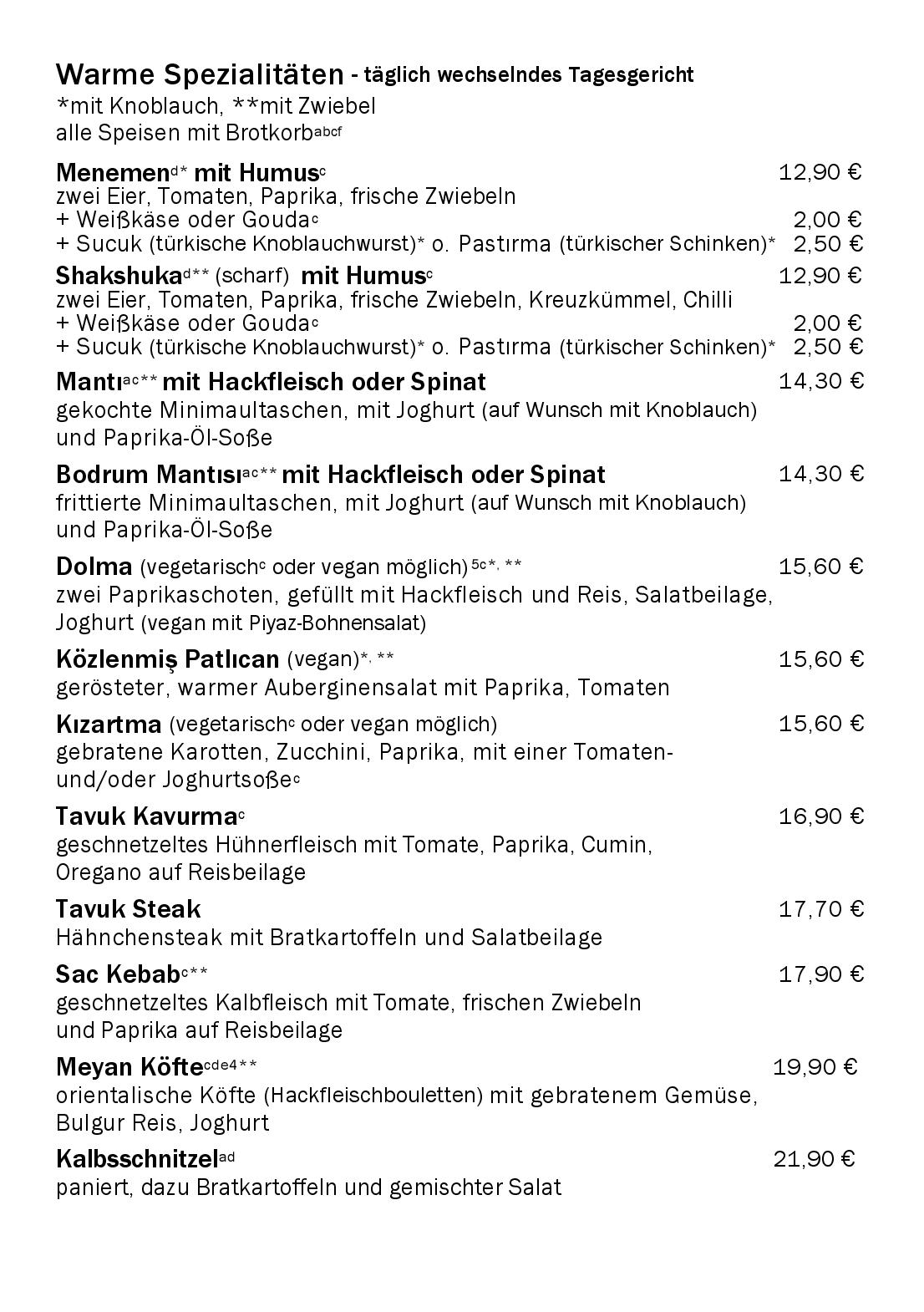 Speisekarte