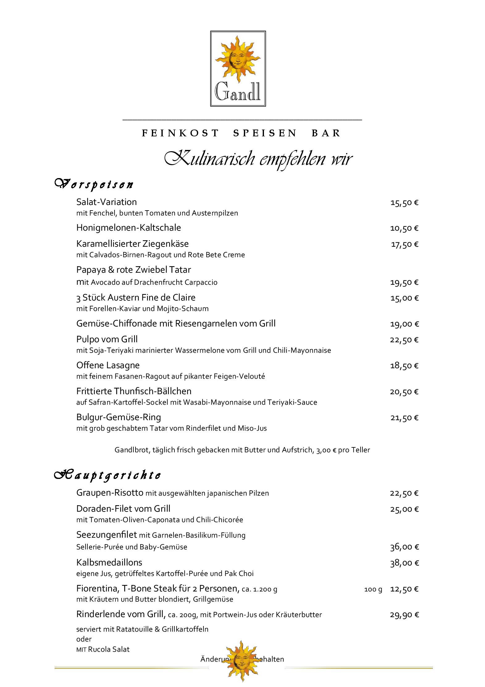 Speisekarte
