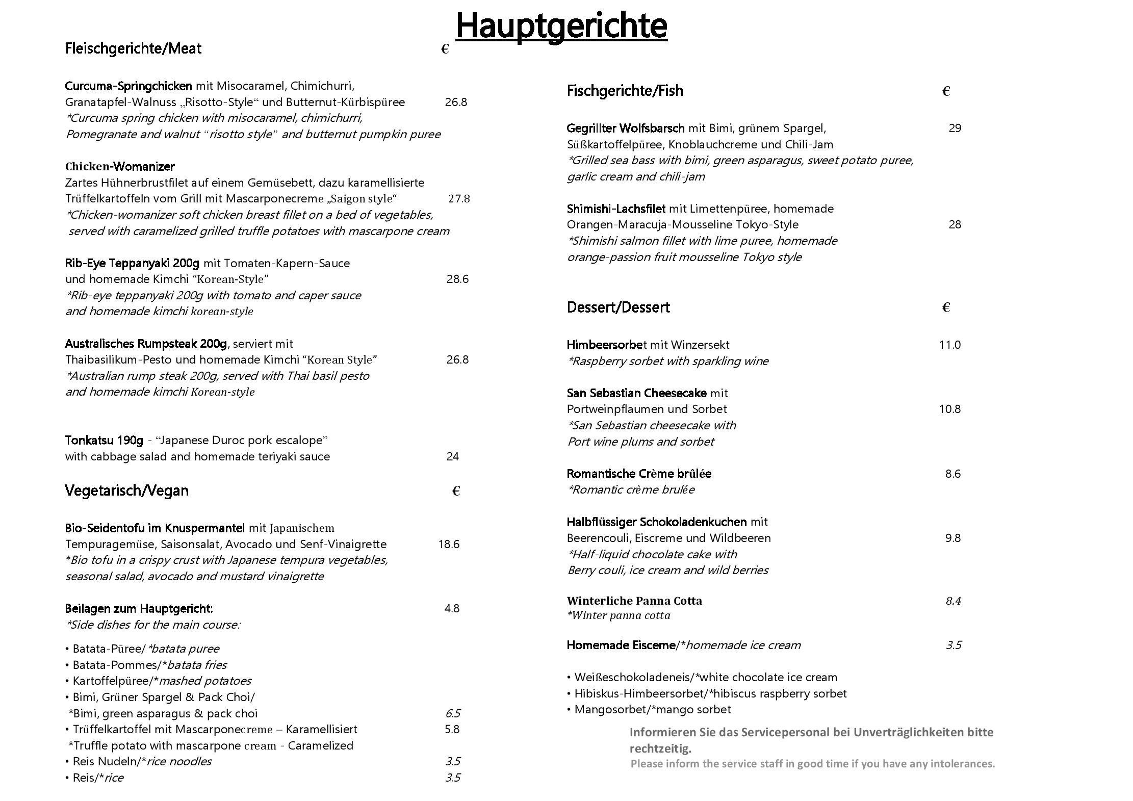 Speisekarte