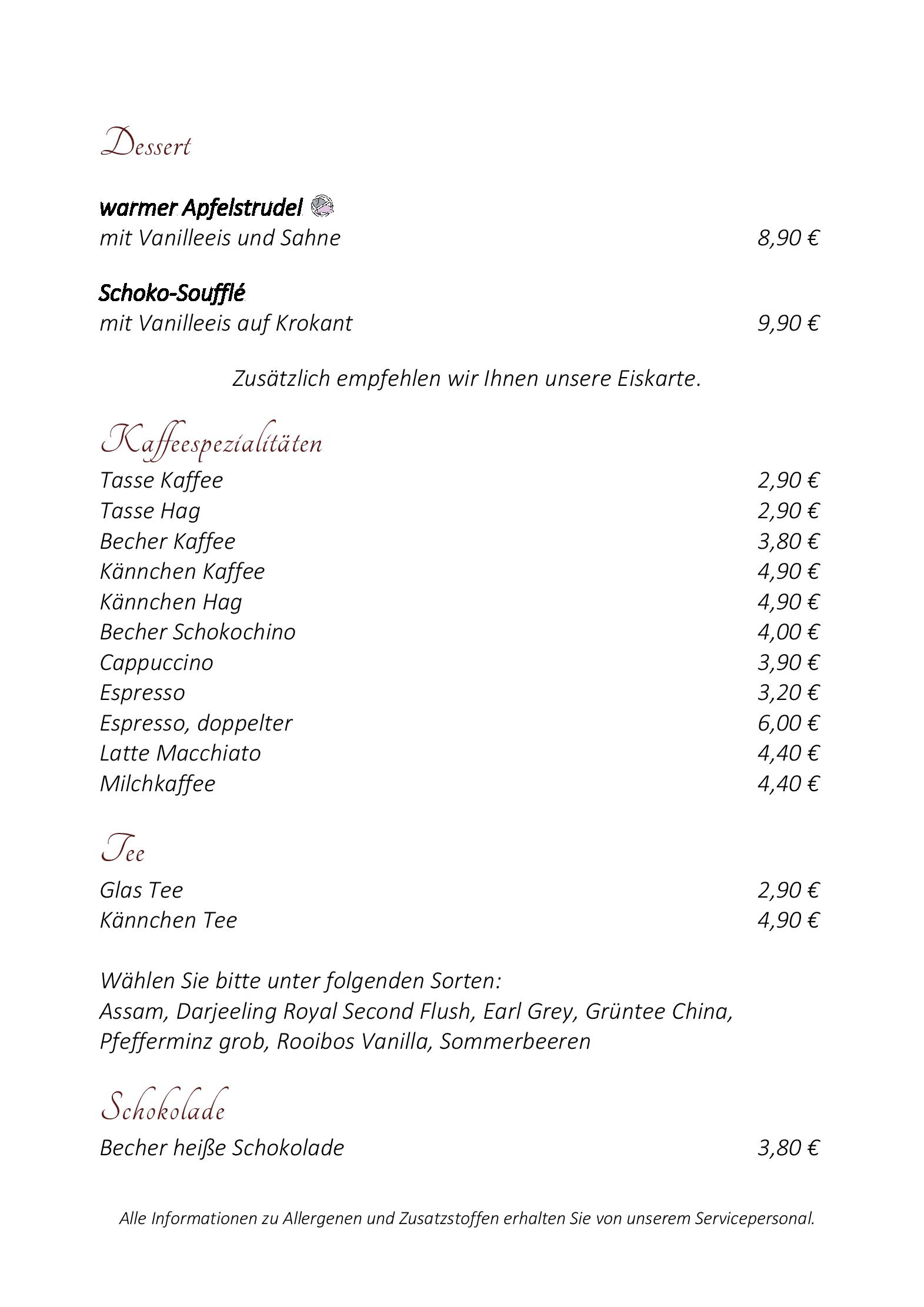 Speisekarte