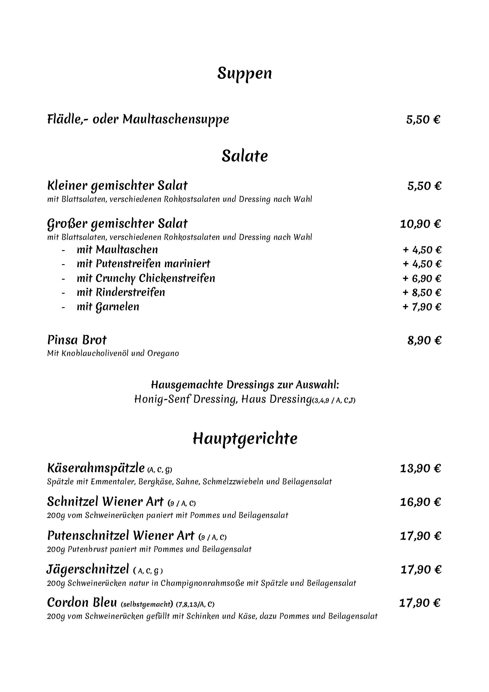 Speisekarte