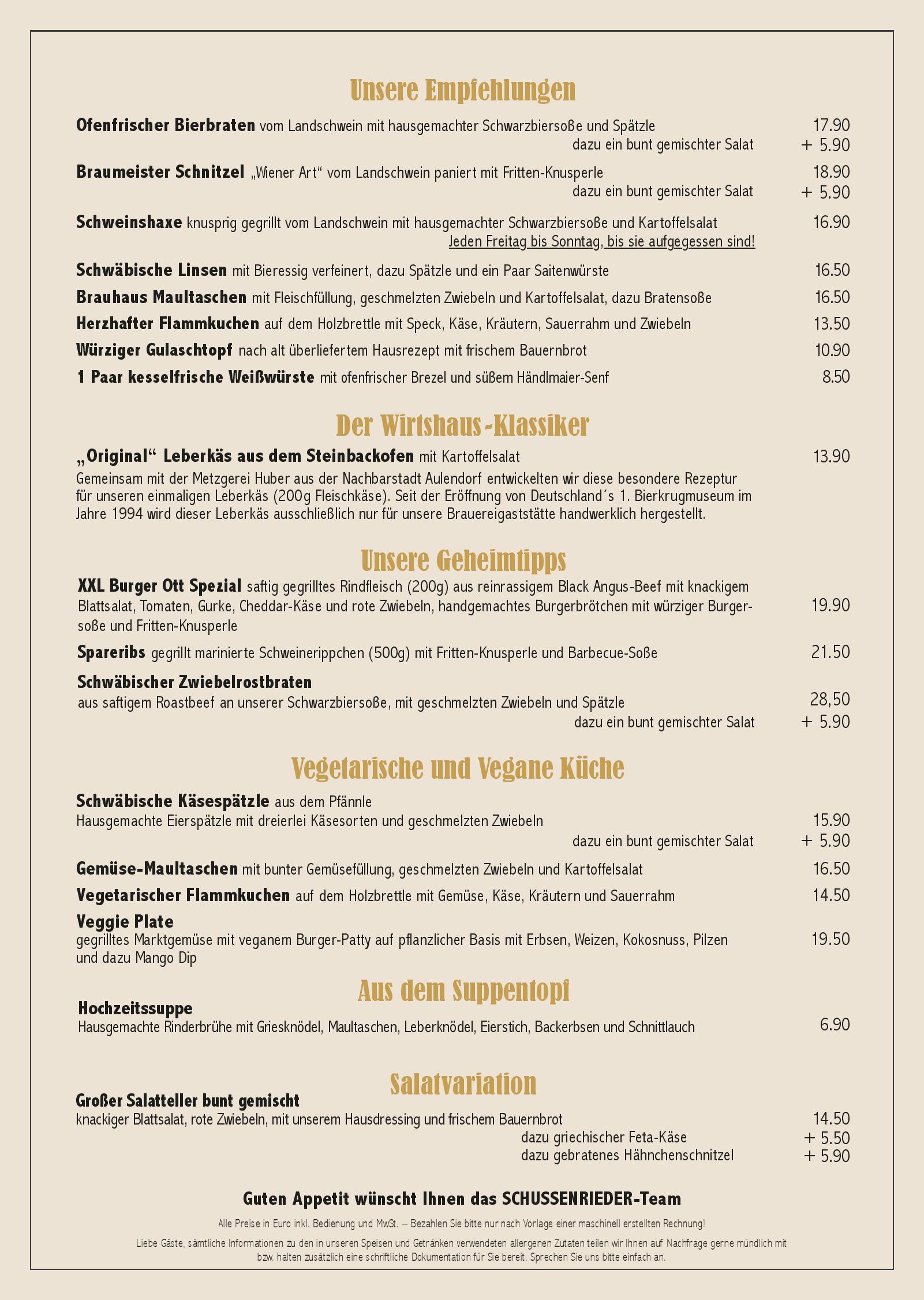Speisekarte