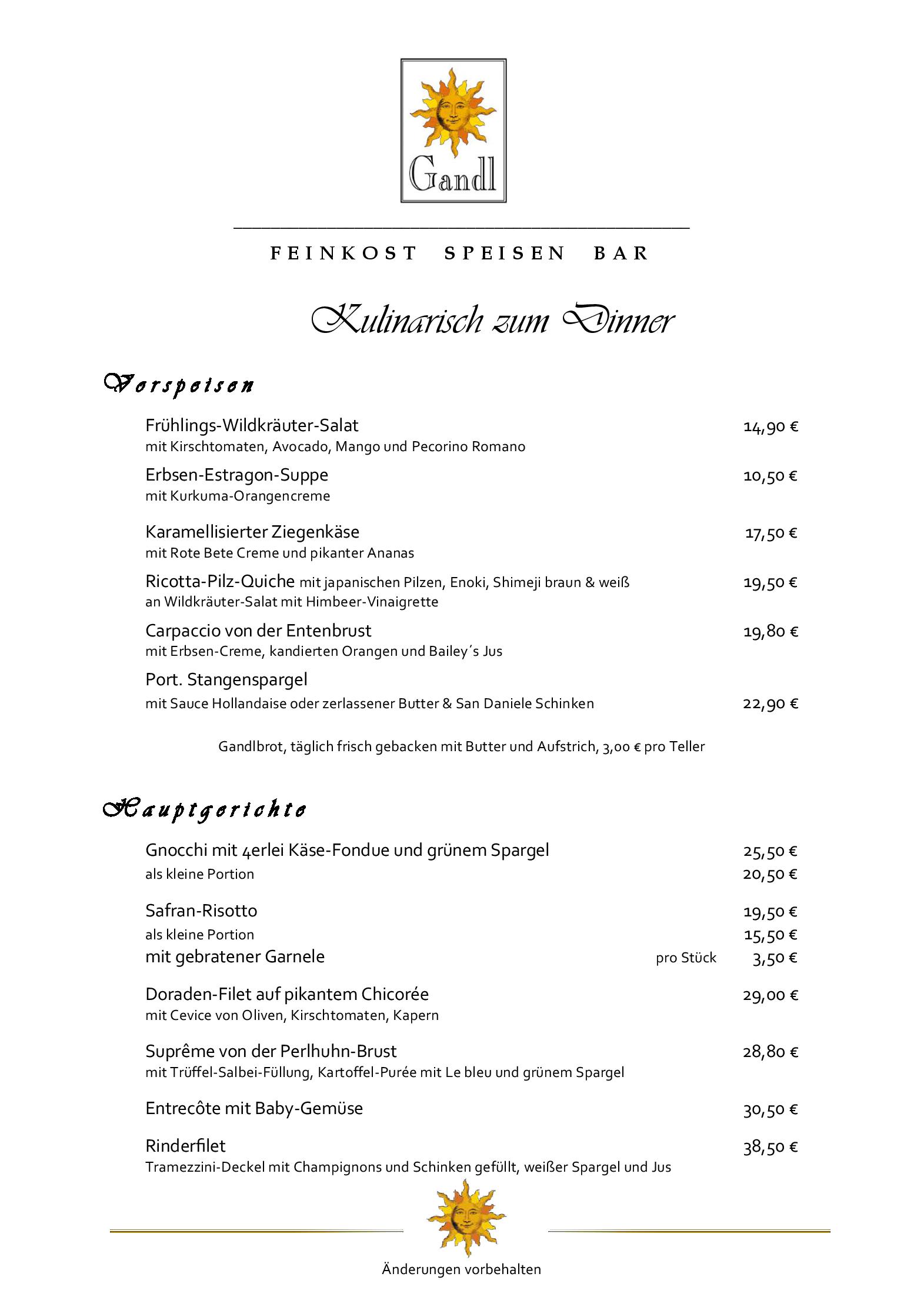 Speisekarte