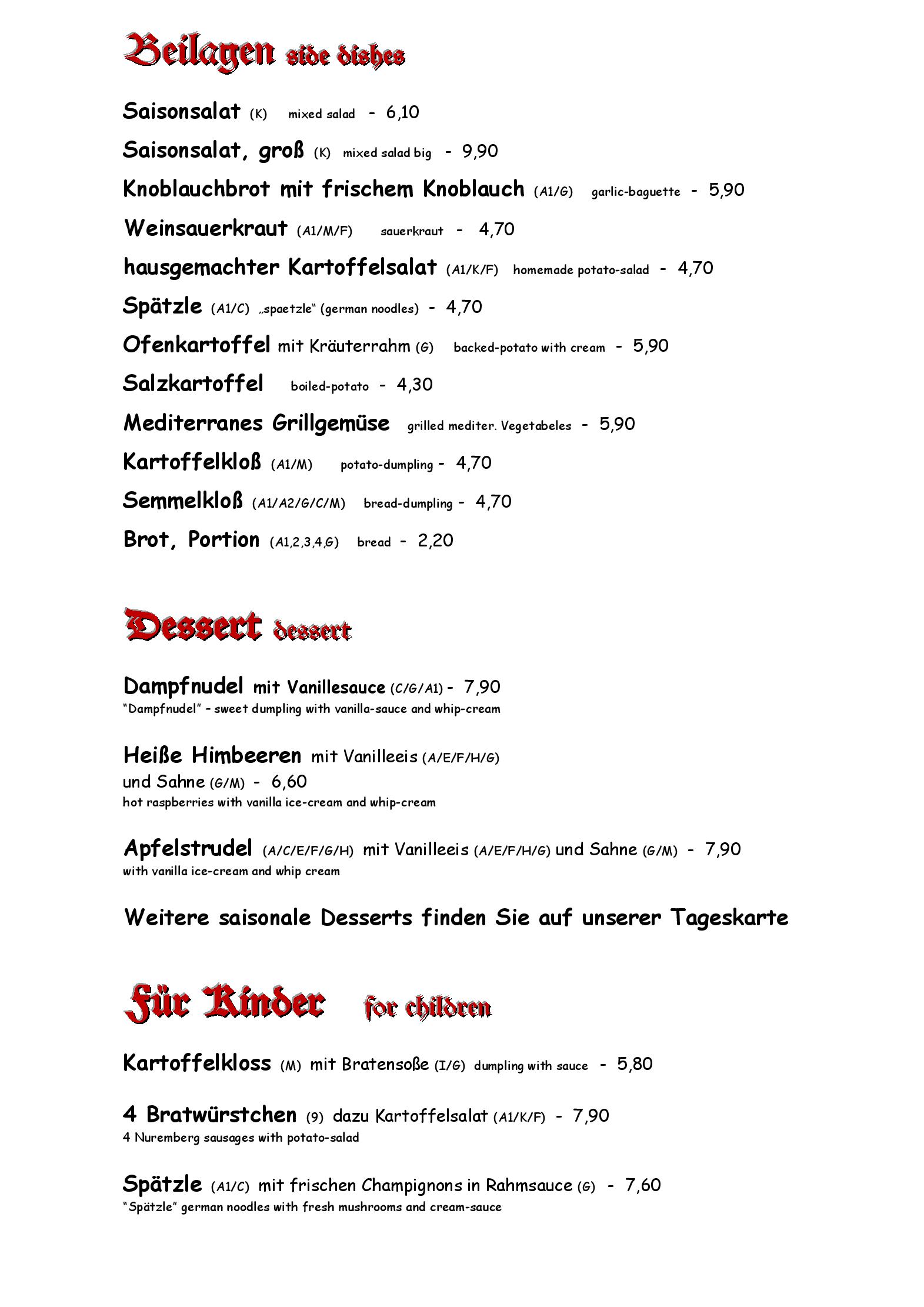 Speisekarte