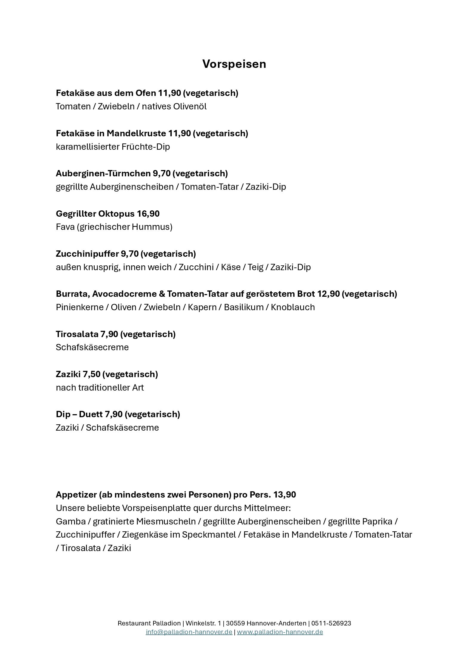 Speisekarte