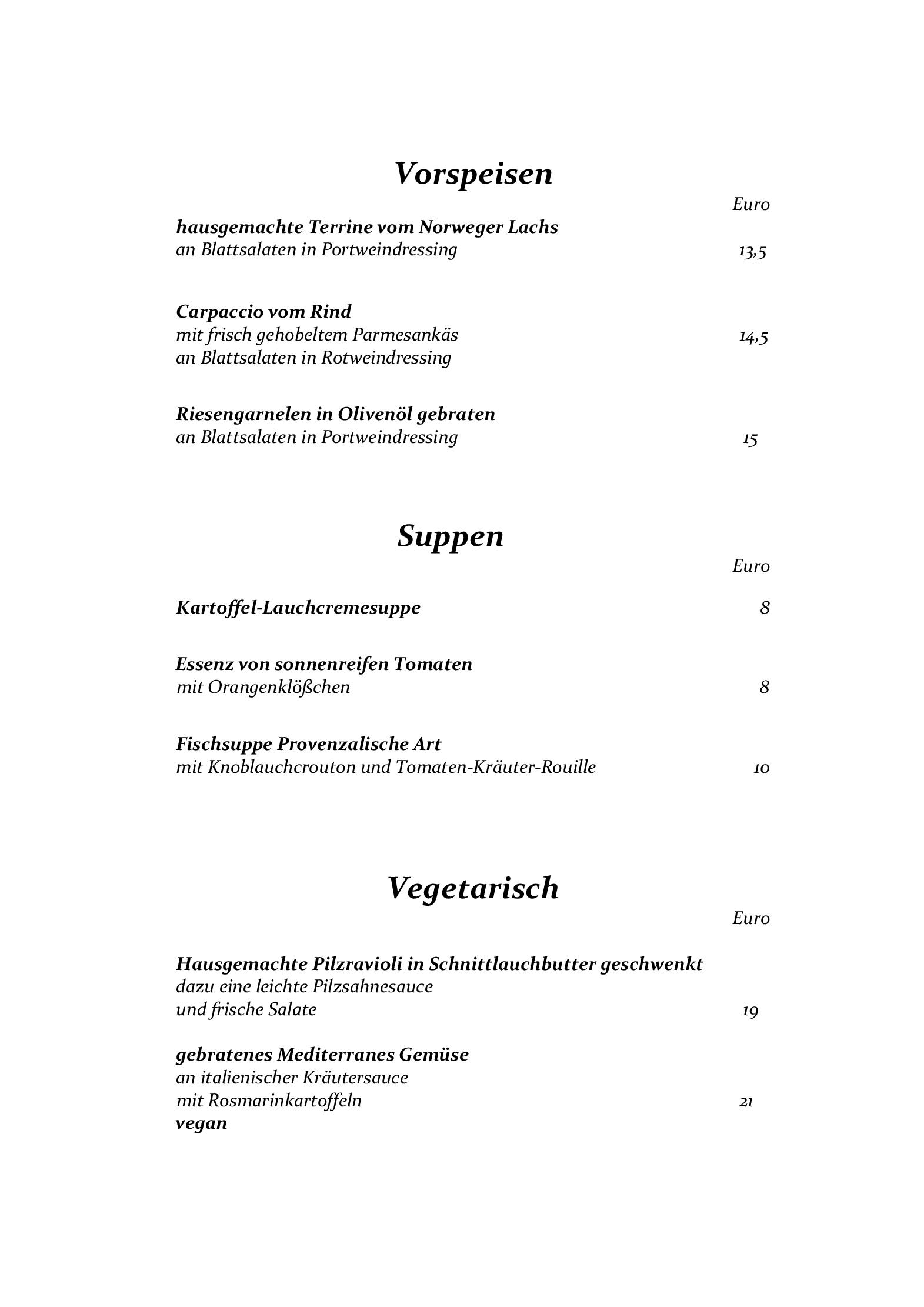 Speisekarte