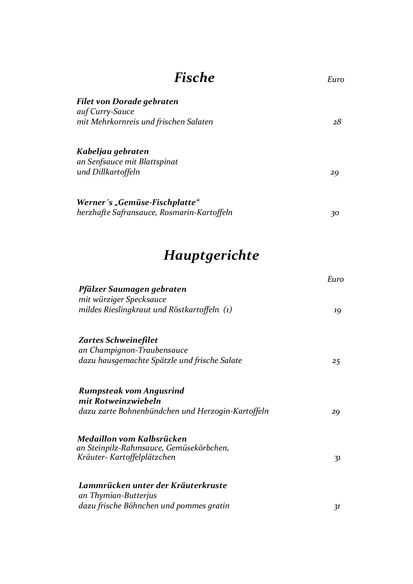 Speisekarte