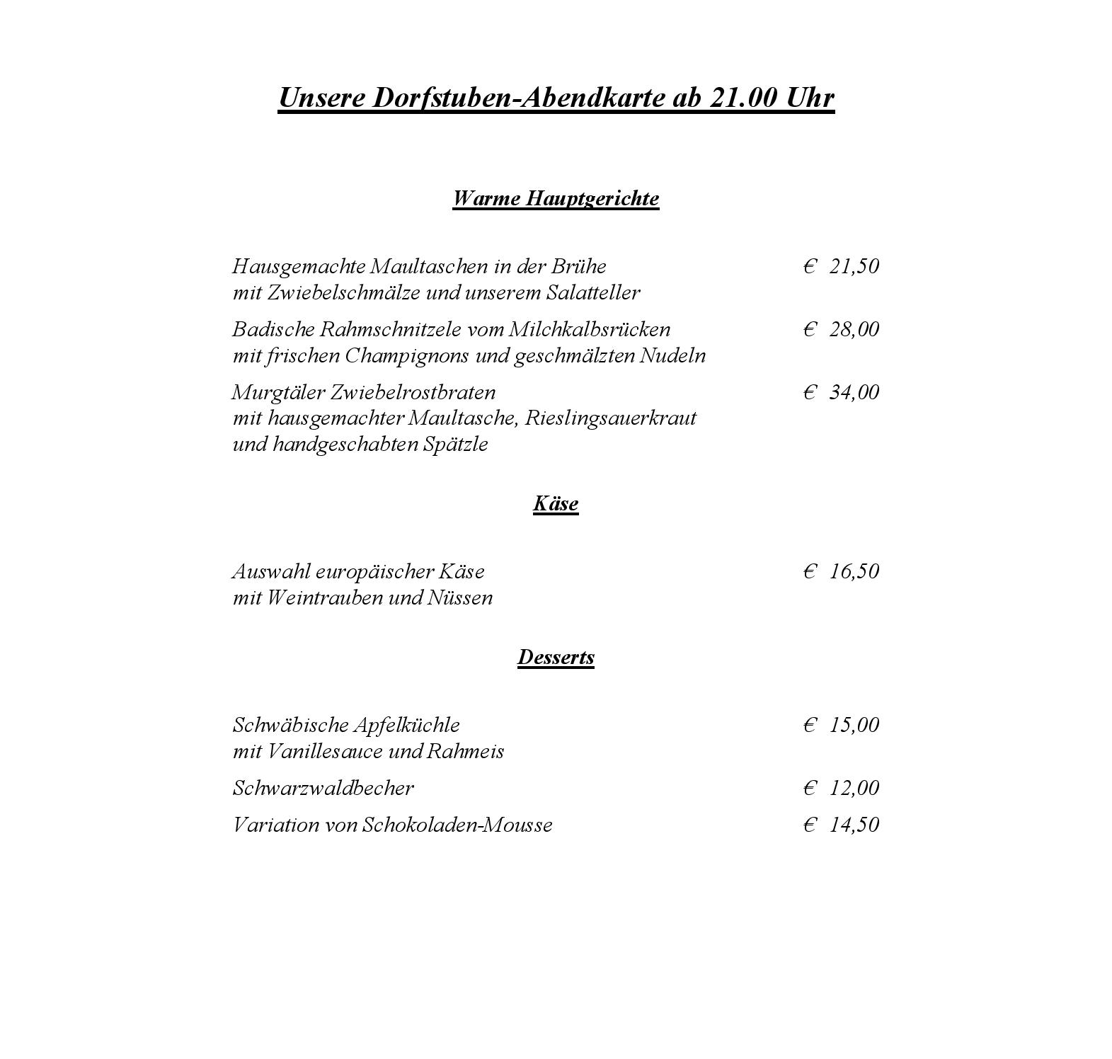 Speisekarte