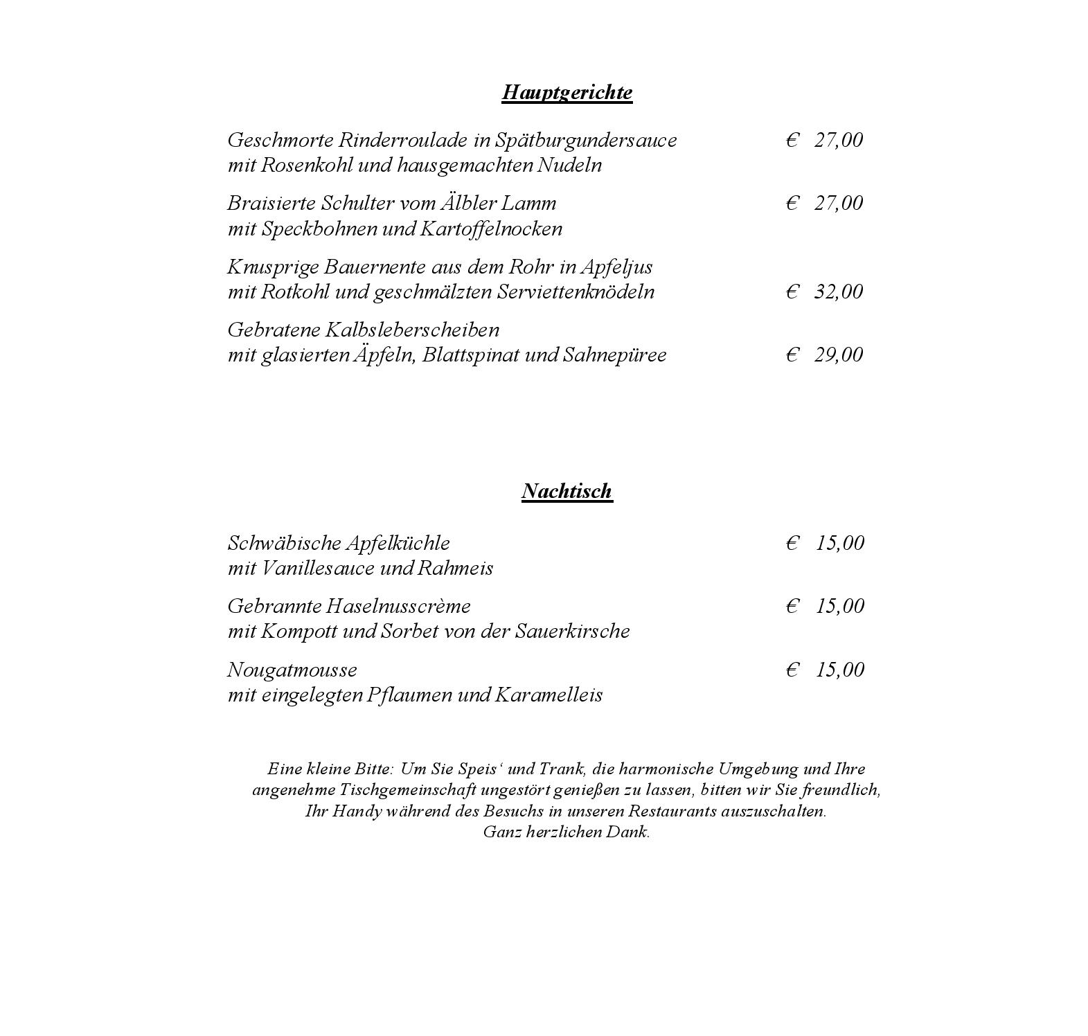 Speisekarte