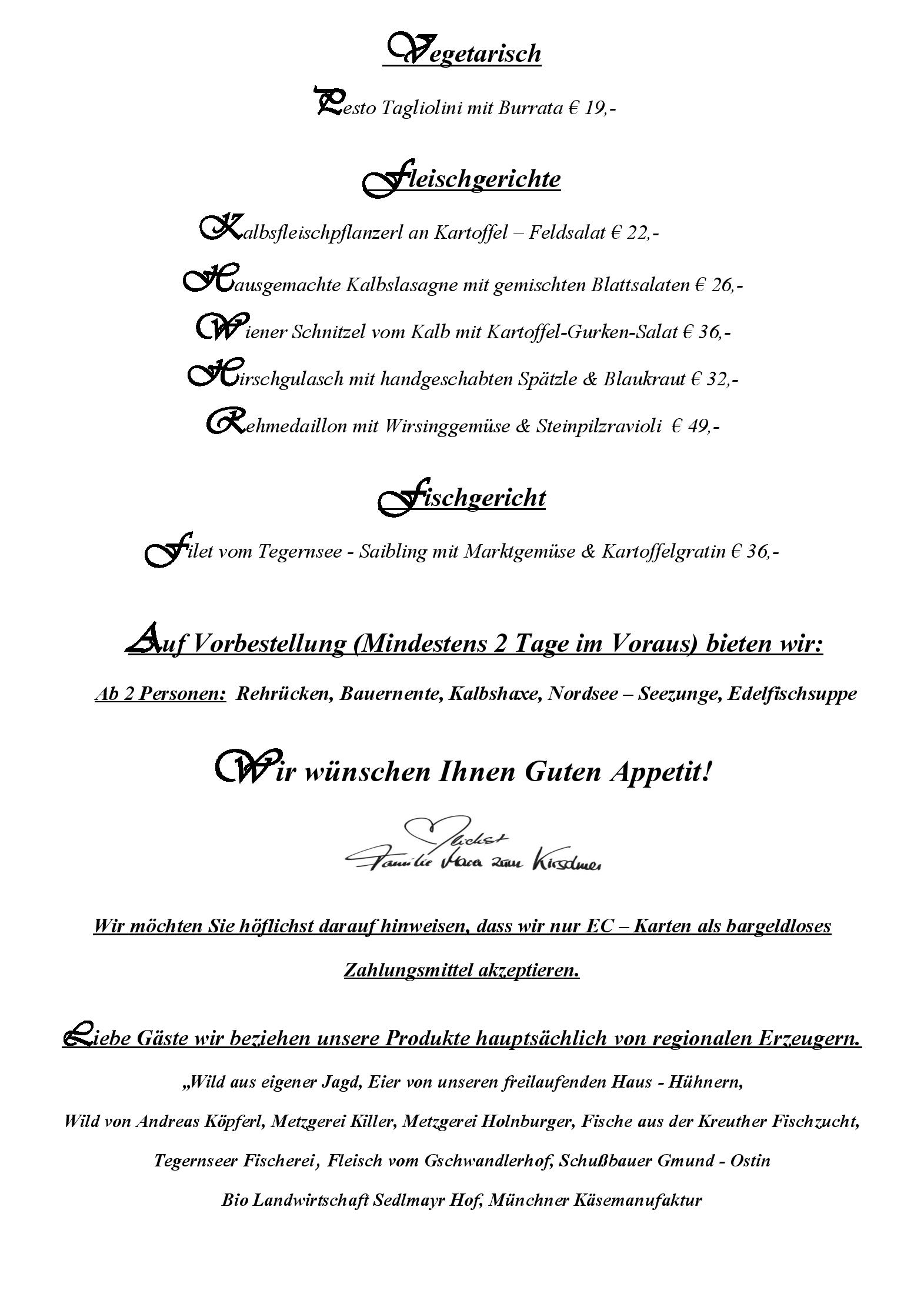 Speisekarte