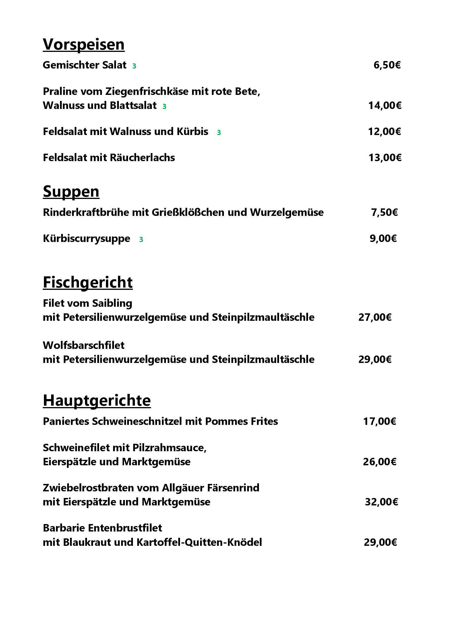 Speisekarte