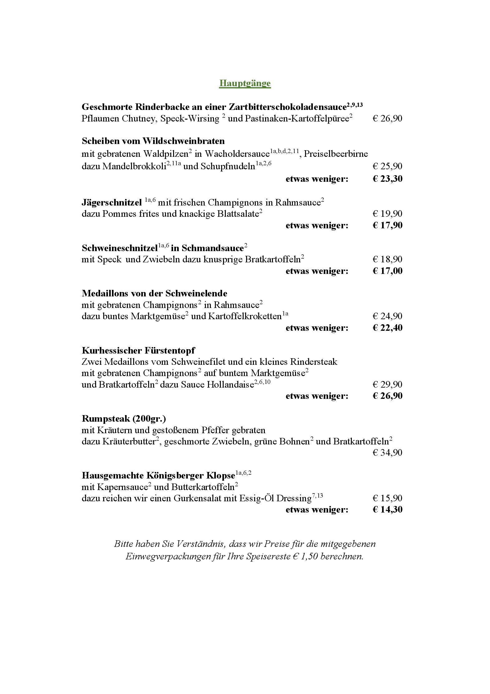 Speisekarte ab 13.02.2026