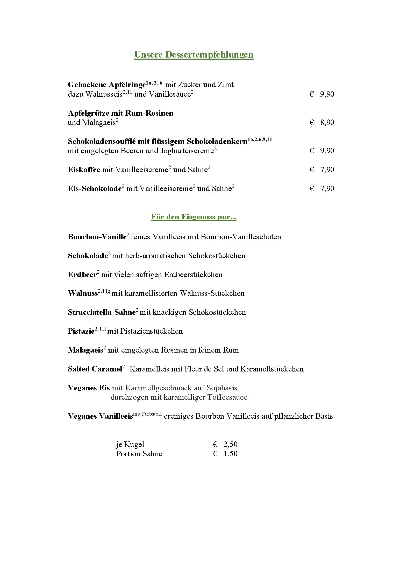 Speisekarte ab 13.02.2026