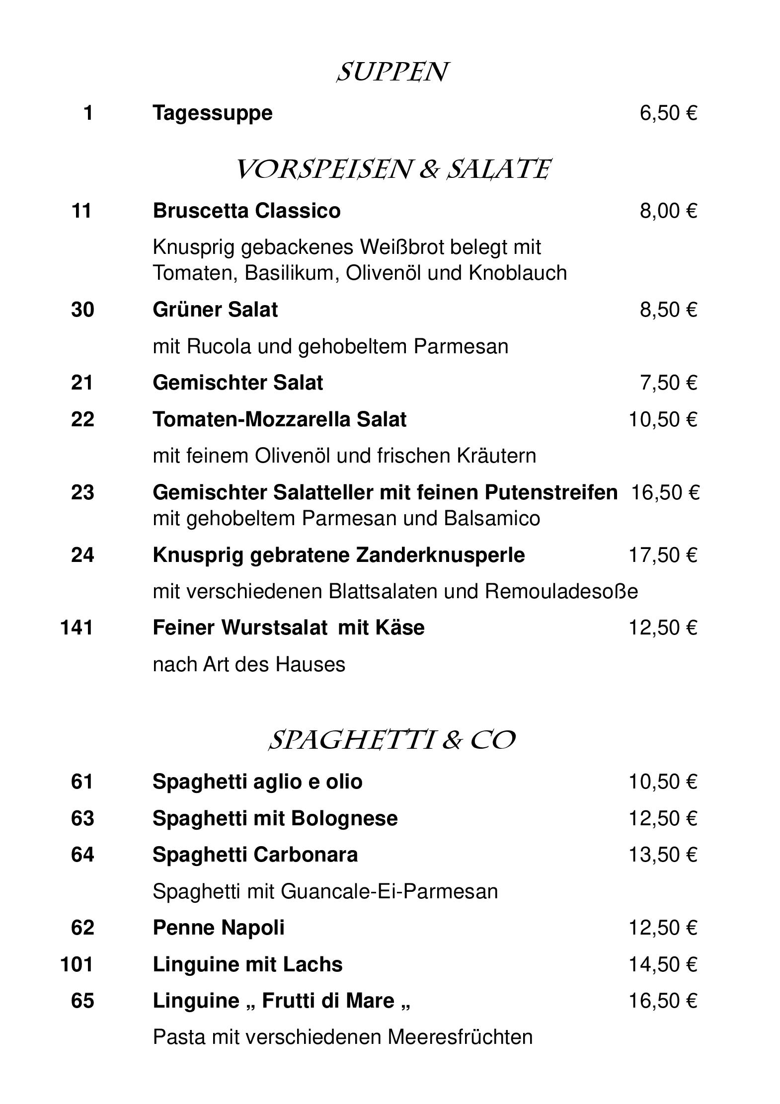 Speisekarte