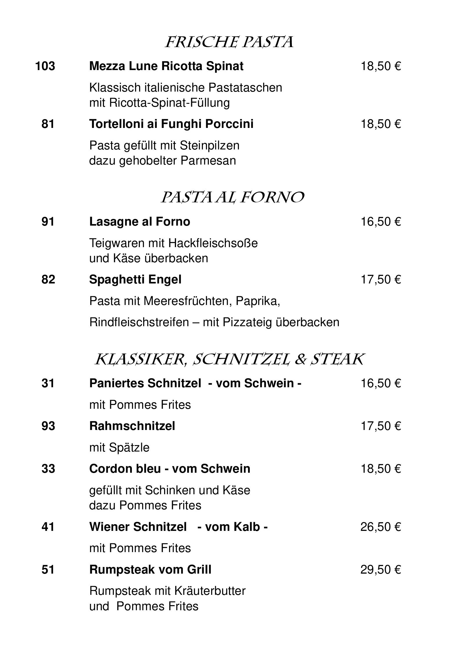 Speisekarte