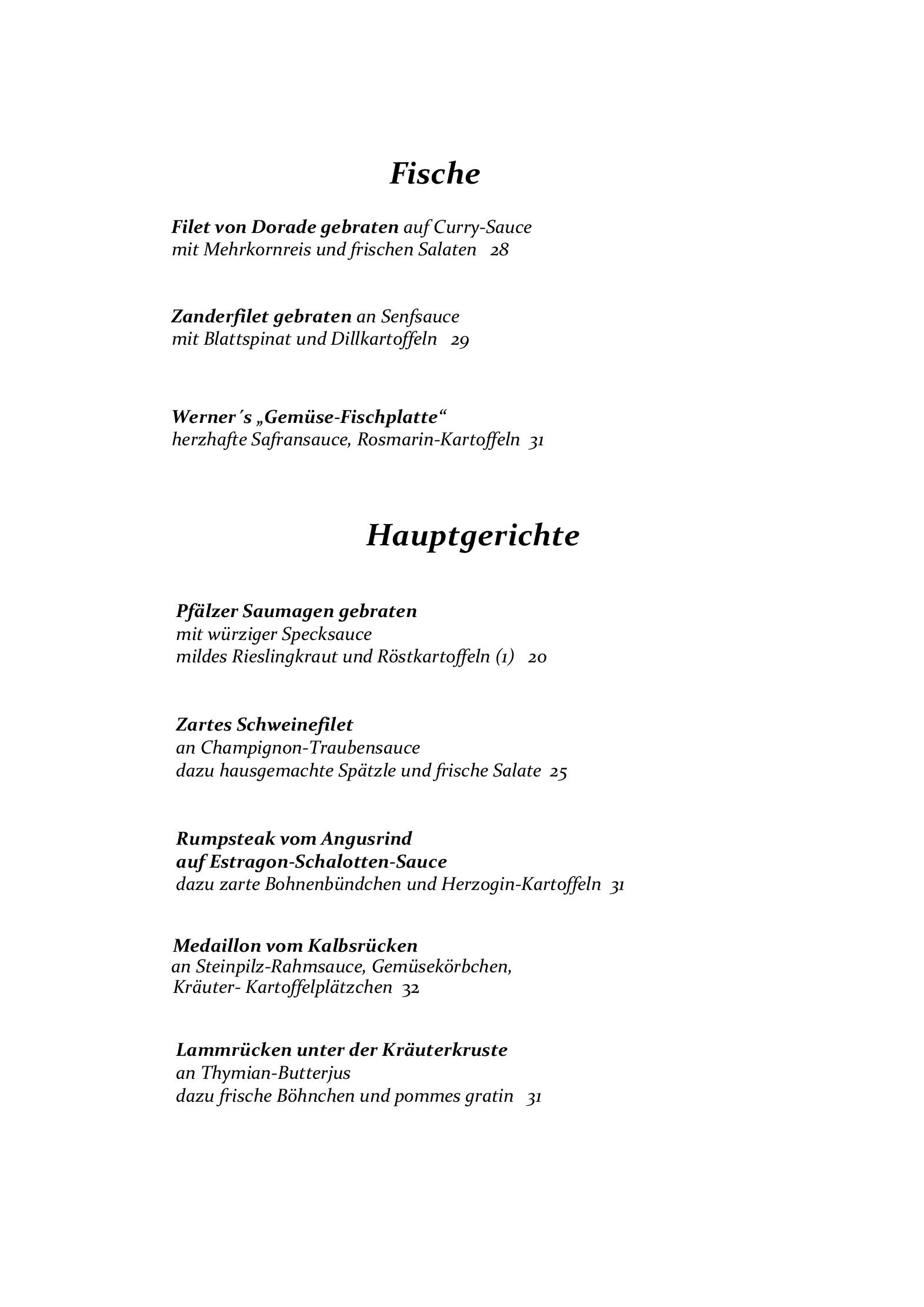 Speisekarte